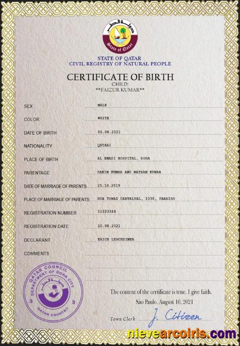 Qatar birth certificate